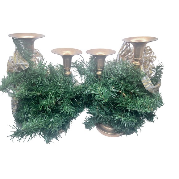 2 Handmade Bronze Toned Christmas Candle Holders and 4 Real Wax LED Candles - Picture 2 of 4